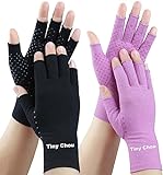 2 Pairs Arthritis Gloves, Compression Gloves for Women Men, Relieve Arthritis, Rheumatoid, Osteoarthritis, Carpal Tunnel Pain, Anti-Slip Fingerless Gloves for Hand Support (Pure Black+Purple,S)