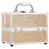 Frenessa Makeup Case Portable Cosmetic Train Case Makeup Organizer Box 4 Trays Travel Makeup Storage Organizer Jewelry Case with Lockable for Girls Makeup Tools, Nail Kits, Crafts Travel Makeup Box Rose Gold