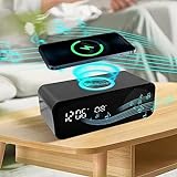 Clearance Bluetooth Speaker Alarm Clock, Fast Wireless Charging Alarm Clock Speakers withTime Date, Temperature Display, 6-in-1 Foldable Mobile Phone Holder for Bedroom Office