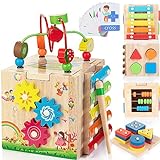 Bravmate Wooden Activity Cube | 8-in-1 Montessori Toys for 18M+ Toddlers, One Year Old First Birthday Gift, Baby Toy Set with Bonus Sorting & Stacking Board