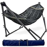 Tranquillo 600 lbs Capacity Adjustable Hammock Stand, Collapsible Camping Hammock and Stand, Steel Double Hammock Stand for 2 Persons, Portable Everywhere Easy Assembly Non-Slip and Noise-Free, Black