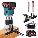 Cordless Plunge Routers For Woodworking, Hand Held Router With 21v Batteriery, Wood Trimmer 6 Variable Speed, 1/4' Router Set For Drilling/Cutting/Grinding Wood