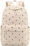 School Backpack for Teen Girls Bookbags Elementary High School Corduroy Laptop Bags Women Travel Daypacks (Strawberry Beige)