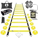 LYKAN FIT 20ft Agility Ladder Agility Training Equipment, Speed Ladder, Football Ladder, Training Ladder, Soccer Ladder Workout, Football Training Kit, Soccer Training Kit with Drill Charts (Yellow)