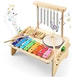 Kids Drum Set,Baby Musical Instrument for Toddler,Wooden Xylophone for Toddlers with Baby Drum Set and Wind Chime,Montessori Musical Instruments Toys for Kids,Musical Toys for Toddlers Birthday Gift