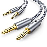 oldboytech 2 Pack AUX Cord, 3.5mm Audio Cable [4ft/1.2M, Hi-Fi Sound] Nylon Braided AUX Auxiliary Cable for Car Compatible with Stereos, Speaker, iPod iPad, Headphones and More(Grey)
