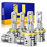 Ursprung Upgraded H11/H9/H8 9005/HB3 Bulbs Combo, 50000LM 800% Brighter, 1:1 Size H11 9005 Bulbs, 6500K Cool White Plug-N-Play, Halogen Replacement, Pack of 4