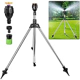 Rotating Tripod Sprinkler, Sprinklers for Lawn Garden Yard, 360 Degree Large Area Automatic Double-Sided Coverage, Telescoping Water Sprinkler with Metal Tripod Base