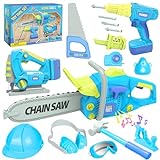 Kids Tool Set with Electric Toy Drill Chainsaw Jigsaw Toy Tools, Realistic Kids Power Construction Pretend Play Tools Set Toddler Toys Playset Kit for Toddler Boy Girl Kid Child Tool Toy Blue