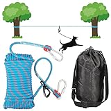 TUAHOO Reflective Dog Tie Out Run Trolley Cable, 50ft Portable Overhead Trolley System for Dogs up to 300lbs, Heavy Duty Dog Lead Runner for Yard, Camping, Parks, Outdoor Events (Blue)