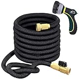 TheFitLife Flexible and Expandable Garden Hose - Triple Latex Core with 3/4 Inch Solid Brass Fittings and 8 Function Spray Nozzle, Portable and Kink Free Water Hose (25 FT)