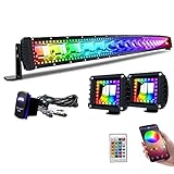 Lpteso RGBW Curved LED Light Bar 50Inch 288W Flood Spot Combo Beam 2PCS 4 Inch 18W Flood RGB LED Pods with 16 Solid Colors Chasing RGB Halo Ring Changing with Strobe Flashing with Rocker Switch Wiring