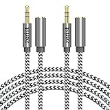 2 Pack 3.5mm Stereo Audio Cable Extension Male to Female Nylon Braided 10ft/3m Zerist Tangle-Free AUX Cable for Headphones, iPods, iPhones, iPads, Home/Car Stereos and More (Gray)