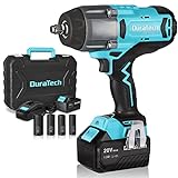DURATECH 20V Cordless Impact Wrench 1/2 inch, 600 Ft-Lbs (820N.M) High Torque, Brushless Impact Gun, 5 Settings Variable Speeds Electric Impact Gun w/Fast Charge 4.0A Li-ion Battery and Sockets