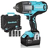 DURATECH 20V Cordless Impact Wrench 1/2 inch, 600 Ft-Lbs (820N.M) High Torque, Brushless Impact Gun, 5 Settings Variable Speeds Electric Impact Gun w/Fast Charge 4.0A Li-ion Battery and Sockets
