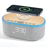 uscce Alarm Clock Bluetooth FM Radio: 10W Stereo Sound Speaker - Fast Wireless Charging for iPhone Samsung - Dimmable Clock Radio for Bedroom