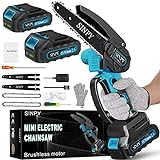 Brushless Mini Chainsaw Cordless 6 Inch, Handheld Electric Chainsaw Battery Powered with 2 Battery, [Never Smoke] Chain Saw with Safety Lock & Power Display, for Wood Cutting & Tree Trimming