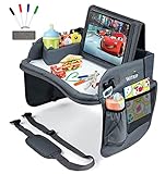 WITRIP Kids Travel Tray with Dry Erase Board, Travel Tray for Kids Car Seat, Carseat Table Trays for Toddler, Kid Activity Desk for Air Travel, No-Drop Tablet Holder & Borders (All Grey)