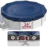 24 ft Round Pool Cover for Above Ground Pools, Above Ground Pool Cover, Swimming Pool Cover, Winter Pool Cover, Keeps Out Debris, Cold and UV Resistant, Supreme Mesh, Navy Blue
