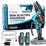 Saker Mini Chainsaw,Portable Electric Cordless Chainsaw,Battery Powered,Small Power Handheld Chain Saws Pruning Shears for Tree Branches,Courtyard and Garden,(2PCS 20VBatteries&3 PCS Chains Blue)