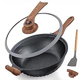 ITSMILLERS 12.5 Inch Nonstick Wok and Stir Fry Pan Scratch Resistant With Lid and Spatula, 2-in-1 Micropressure & Induction Bottom with Free-standing Lid
