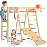 Paxato Indoor Jungle Gym - Indoor Playground, 8-in-1 Climbing Toys for Toddlers 1-3 Inside, Montessori Play Gym Playground Sets with Basketball, Slide, Climbing Wall/Net, Monkey Bars and Swing