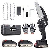 Mini Chainsaw, O-CONN Cordless 6 Inch Handheld Portable Electric Chainsaw with 2 Batteries 2 Chains, 21V Battery Powered with Safety Lock, for Tree Trimming Branch Wood Cutting
