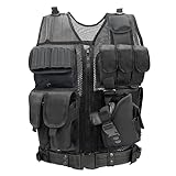 SAMSIER Airsoft Vest Adult Adjustable S-XXXXL, Tactical Vest for Men Lightweight Breathable 600D Nylon, Youth Combat vest for Paintball Training Black