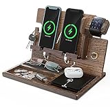 BARVA Multi Model SmartWatch Charging Point Wood Docking Station Nightstand Organizer 2 Phone Wallet Watch Stand Key Holder Tablet Tech Gadgets Bedside Charging Dock Birthday Accessories Gifts for Men