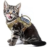 nanappice Tactical Cat Harness for Walking, Adjustable Escape Proof Pet Vest for Large Cat,Easy Control Breathable Cat Vest with Handle，Molle Patches