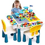 OCATO Kids Activity Table Toddlers Kids Table and Chair Set with 152Pcs Large Marble Run Building Blocks All-in-One Kids Play Table Water Table Sand Table, STEM Toys for Boys Girls 2 3 4 5-10 Year Old
