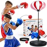 QDRAGON Punching Bag for Kids, Inflatable Kids Boxing Bag Set Incl 2 Pack Boxing Gloves, Boxing Reflex Ball, Adjustable Height Stand, Ideal Birthday Boxing Toys Gift for Boys Girls Ages 3-14