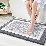 OLANLY Bathroom Rugs 24x16, Extra Soft and Absorbent Microfiber Bath Mat, Non-Slip, Machine Washable, Quick Dry Bath Carpet, Suitable for Bathroom Floor, Tub, Shower (Dark Grey and White)