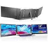 POTTMACEE 14' Triple Portable Monitor for Laptop, FHD 1080P IPS 300Nits Laptop Screen Extender, Plug and Play for 13-17.3'' USB-A/HDMI//Type-C Laptop, Dual Speakers& Kickstand, Windows,Mac Linux/PS5