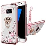KuDiNi for Samsung s7 Case, Samsung Galaxy S7 Phone Case for Women Glitter Crystal Soft Bling Cute Butterfly Heart Floral Clear Protective Cover with Kickstand+Strap for S7 (Rose Gold)