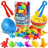 Counting Dinosaur Matching Toys with Sorting Bowls Montessori Preschool Educational Activities Learning Color Sorting Fine Motor Skills Sensory Toys Birthday Gift for 3 4 5 Year Old Boys Girls