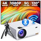 Mini Projector with 5G WiFi and Bluetooth, ALVAR 15000L 450 ANSI Native 1080P Portable Projector 4K Support, Outdoor Movie Projector with 120' Screen & 400' Display Compatible w/ TV Stick/HDMI/USB/PS5