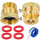 Breezliy 2-Pack Brass Vacuum Breaker Set 3/4' Anti-Siphon Hose Bib Valve for Garden Spigot RV Hose Connection Backflow Preventer Connector with Tape and Extra washers