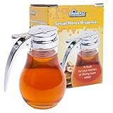 EHOMEA2Z Commercial-Grade Tempered Glass Honey Dispenser, 14 Ounce Honey Jar with Metal Top, Kitchen Essential Honey Jars, Convenient Honey Container, Leak-Proof Glass Honey Dispenser