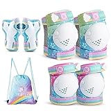 SULIFEEL Rainbow Unicorn Knee Pads for Kids Knee Elbow Pads Wrist Guards with Drawstring Bag Adjustable Protective Gear Set for Girls Boys Roller Skating Bike Scooter Gradient Colors Small