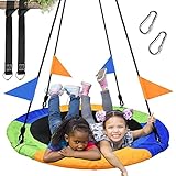 PACEARTH 40 Inch Saucer Tree Swing Flying 660lb Weight Capacity 2 Added Hanging Straps Adjustable Multi-Strand Ropes Colorful Safe and Durable Swing Seat for Children
