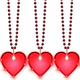 Flashing Heart Shaped Light up Necklaces LED Red Heart Necklace Beads LED Necklace Light up Valentines Necklace Glowing Heart Necklace Pin Brooches for Women Valentine's Day Gift Party Favor (3 Pcs)