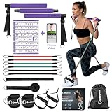 Portable Home Gym, Ppilates bar& Resistance Band bar Combo Set with Handles. Versatile Fitness Equipment for Total Body Workouts - Comes with Workout Posters and Videos
