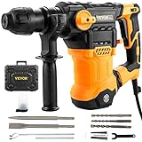 VEVOR 1-1/4 Inch SDS-Plus Rotary Hammer Drill, 13Amp Corded Drills, Heavy Duty Chipping Hammers w/Vibration Control & Safety Clutch, Electric Demolition Hammers Variable Speed-Including 3 Drill & Case
