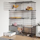 Oneluck Cat Cage with Litter Box,4-Tier DIY Cat Enclosures Large Playpen Detachable Metal Wire Kennel Indoor Crate Large Exercise Place Ideal for 1-2 Cat,41.3' L x 17.8' W x 55.1' H