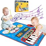 QShark Baby Toys for 1 Year Old Boy, Piano Mat for 1 Year Old Girl, 2 in 1 Toddler Music Mat with Keyboard & Drum, Early Educational Musical Toy, First Birthday Gifts for 1 2 Years Old Boys & Girls