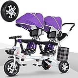 NUBAO Folding Trike Children 4 in 1 Trike Twin Seat with Basket, Detachable Handlebar and Canopy, with Parent Steering Push Handle Fit from 12 Months to 6 Years (Color : Purple)