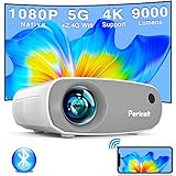 Projector with WiFi and Bluetooth, 5G WiFi Mini Projector, Native1080P Portable Outdoor Projector with Remote Control, 9000Lux Movie Projector Compatible with Smartphone/TV Stick/PS4/Laptop/Switch