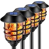 ZOOHAR Solar Outdoor Lights,Extra-Tall Solar Torches with Flickering Flame 4-Pack Waterproof Garden Lights,Stainless Steel Pathway Lighting Garden Decor, Yard Decorations Outdoor Auto On/Off