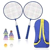 STSTECH Badminton Rackets for Kids,Lightweight Badminton Racquet Game Set with Birdies,Tabel Tennis Balls and Carry Bag for Outdoor Indoor Sport (Blue-05,Set of 2)
